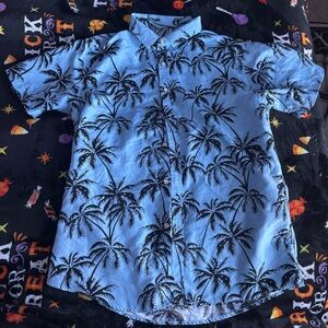 Blue Palm Tree Tropical Button Up Shirt